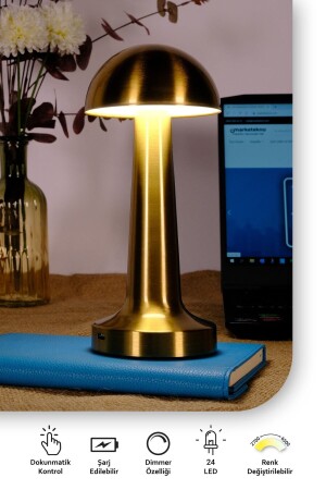 Şarjlı Dokunmatik Led Masa Lambası- Ayarlanabilir Renk Tonu- Çalışma Okuma Işığı Mantar Gece Lambası - 1