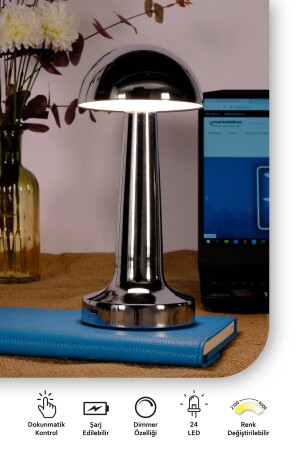 Şarjlı Dokunmatik Led Masa Lambası- Ayarlanabilir Renk Tonu- Çalışma Okuma Işığı Mantar Gece Lambası - 1