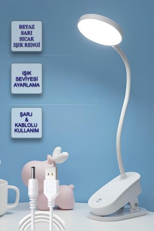 Şarjlı Dokunmatik Mandallı Okuma Çalışma 24 Ledli Masa Lambası 3 Farklı Işık Ayarlanabilir Kıskaçlı - 2