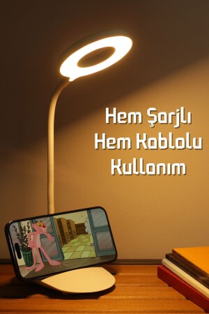 Şarjlı Masa Lambası Dokunmatik 3 Renk 24 Led Telefon Standlı Kademeli Çalışma Okuma Işığı - 3