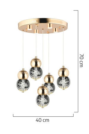 Sasha 5'li Yuvarlak 3 Renkli 57 Watt Gold Kristal Ledli Modern Oturma Odası Salon Sarkıt Avize 21006-5Y-GL - 5