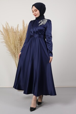 Sate Abendkleid mit gesteinigter Schulter, Marineblau 5041610 - 2