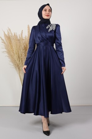 Sate Abendkleid mit gesteinigter Schulter, Marineblau 5041610 - 4