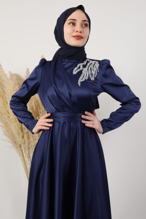 Sate Abendkleid mit gesteinigter Schulter, Marineblau 5041610 - 5