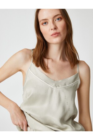 Saten Pijama Üstü Askılı Jakarlı V Yaka 3SLK90003MW - Koton