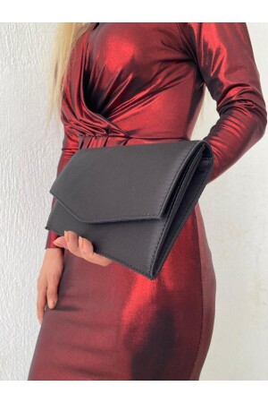 Satinschwarze Abendtasche Clutch Portfolio Strap Schulter und Handtasche 2023 - 2