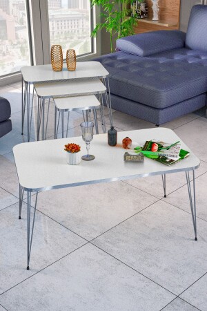 Satztisch Kr und Couchtisch Kr Set Silberweißer Draht TYC00262810518 - 1