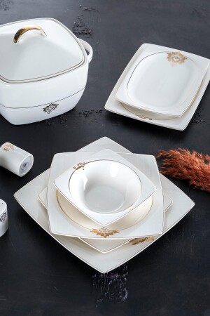 Savanna 60 Parça 12 Kişilik Bone Chine Beyaz Porselen Kare Yemek Takımı 0346 HNA-21-0346-1Y - ACAR