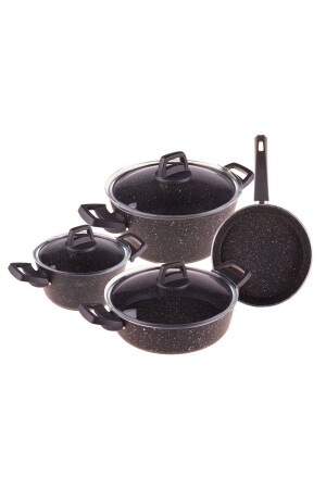 Scarlett – 7-teiliges Granit-Kochgeschirr-Set, Schwarz – T3566 - 1