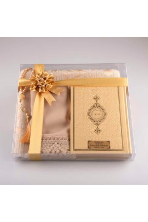 Schal Gebetsteppich Gebetsperlen Koran Geschenkset (HAFIZ BOY- GOLD) - 2