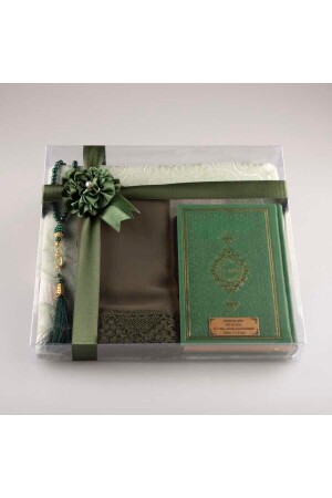 Schal + Gebetsteppich + Gebetsperlen + Koran-Geschenkset (Taschengröße – Grün) - 1