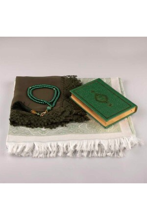 Schal + Gebetsteppich + Gebetsperlen + Koran-Geschenkset (Taschengröße – Grün) - 3