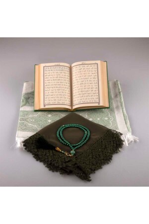 Schal + Gebetsteppich + Gebetsperlen + Koran-Geschenkset (Taschengröße – Grün) - 4