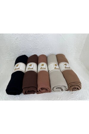 Schal-Set aus gekämmter Baumwolle, 5 Farben, Schwarz, Bitterbraun, Braun, Karamellbeige, 0005 USVPNY5 - 5