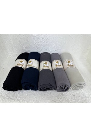 Schal-Set aus gekämmter Baumwolle, 5 Farben, Schwarz, Marineblau, Rauchgrau, Dunkelgrau, Beige 0005 - 5