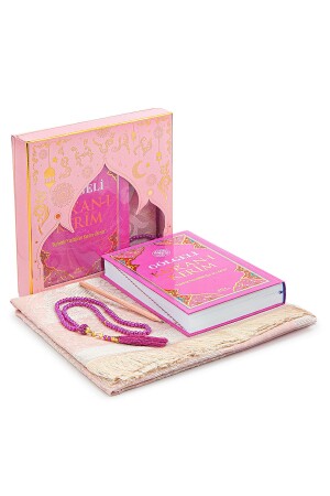 Schattiertes Koran-Set, Gebetsteppich-Set mit Gebetsperlen, Rosa - 2