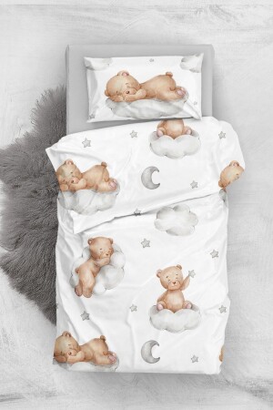 Schlafendes Teddybär-3D-Bettbezug-Set aus Baumwollsatin für Babys monohome1764 - 2