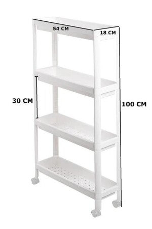 Schlankes rechteckiges Regal mit 4 Ebenen und Rollen für Küche und Badezimmer, Weiß TM4-BYZ - 4