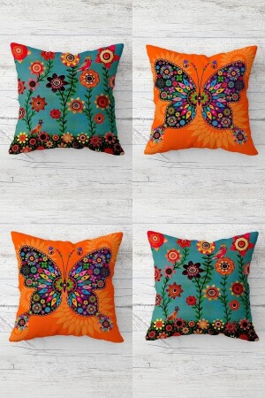 Schmetterling und Blumen gemusterter Vintage-Kissenbezug mit verstecktem Reißverschluss, Sofa-Kissenbezug-Set (4 Stück) - 3