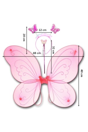 Schmetterlingsflügel – Zauberstab und Krone im 3er-Set – Rosa - 4