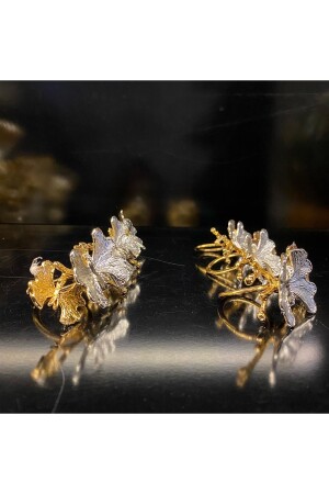 Schmetterlingsset mit 6 goldenen und silbernen Serviettenringen 8x4x5. 5 cm großer Silber-Gold-Geschirrring mit zwei Schmetterlingen SilverGold - 5