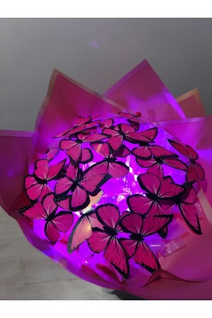 Schmetterlingsstrauß Rosa 24 Schmetterlinge mit Lichtern (LED) - 2