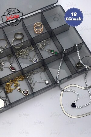 Schmuck-Organizer mit 18 Fächern für Medizinperlen, Ohrringe, Halsketten, Ringverschlüsse - 2