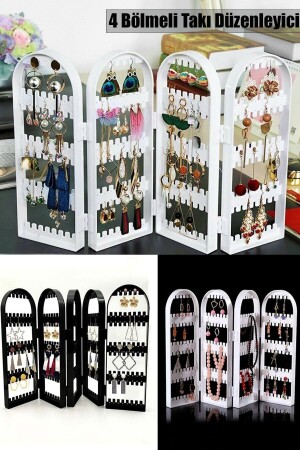 Schmuck-Organizer mit 4 Fächern, Schmuck-Organizer, Verschluss, Ohrring-Organizer, Ständer, Weiß - 2