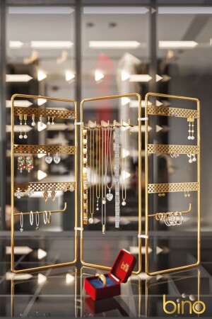 Schmuck-Organizer, Organizer-Box, dekorativer Schmuckständer, 3-teiliger Halsketten-Ring-Ohrring-Halter, BinoGold628 - 1