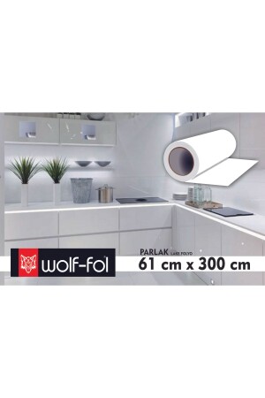 Schrankabdeckfolie, glänzend weiß, 61 cm x 3 m, Lackoptik, selbstklebend, Schrank32 - 1