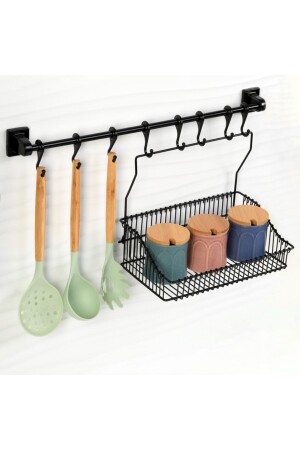 Schraubenlose Wandschiene mit 8 Kleiderbügeln (45 cm) und Korb 30 cm - Hagen