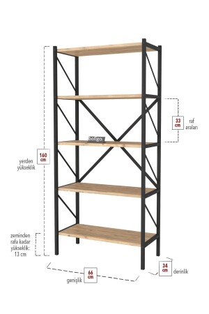 Schreibtisch mit 2 Ablagen, Computertisch, Büro, Vorlesungspult + Bücherregal mit 5 Ablagen, Bücherregal aus Metall, Kiefernholz - 5