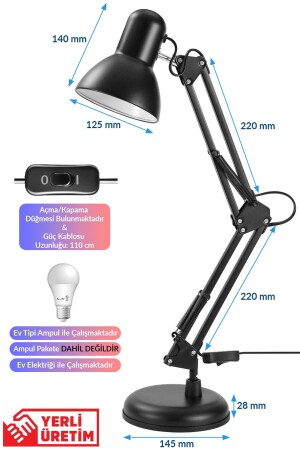 Schreibtischlampe Acrobat Spring Metall 360° abgewinkelt verstellbare bewegliche Schreibtischlampe Schwarz - 6