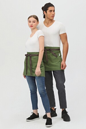 Schürze für Café, Barista, Friseur, Barkeeper, Florist, Küchenschürze, schmutzabweisend, halbkurze Schürze, 3 Taschen kurz - 2