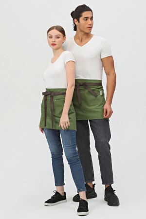 Schürze für Café, Barista, Friseur, Barkeeper, Florist, Küchenschürze, schmutzabweisend, halbkurze Schürze, 3 Taschen kurz - 3