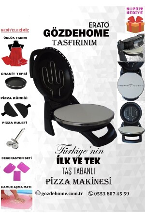 Schwarz - Erato Taşfırınım Pizzamaschine, Lahmacun-Maschine Natursteinofen - Timer - 400 °C Taş900 - 2