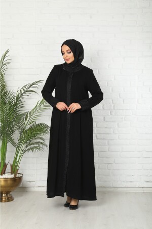 Schwarz gemusterte Abaya aus Medina-Seide - 5