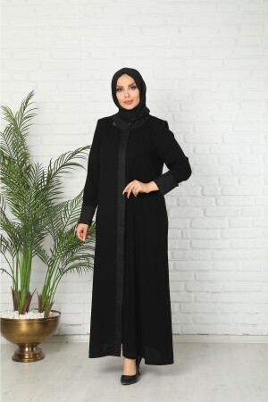 Schwarz gemusterte Abaya aus Medina-Seide - 6