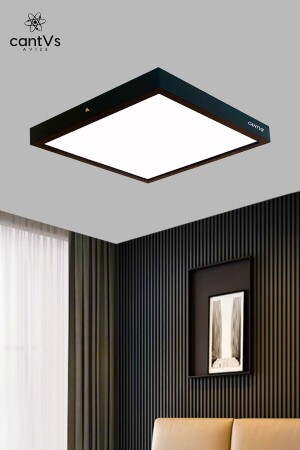 Schwarz gerahmte Decke aus Holz mit LED-Panel, 60 x 60 cm, Panel-Beleuchtung, Kronleuchter, Wohnzimmer, Schlafzimmer, Küche, 6500 K, Weiß, 6060 Schwarz - 3