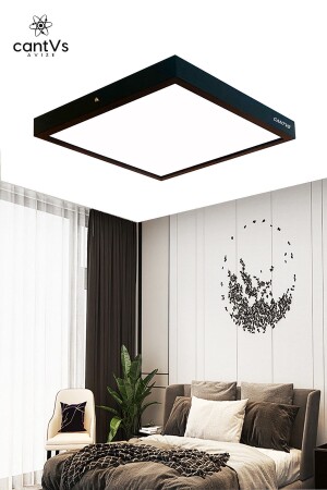 Schwarz gerahmte Decke aus Holz mit LED-Panel, 60 x 60 cm, Panel-Beleuchtung, Kronleuchter, Wohnzimmer, Schlafzimmer, Küche, 6500 K, Weiß, 6060 Schwarz - 4