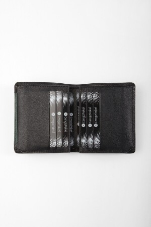 Schwarz-grüne Geldbörse aus echtem Leder 13660T - 4