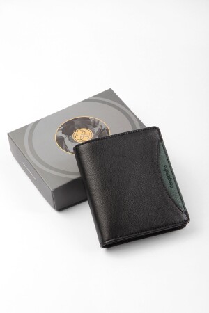 Schwarz-grüne Geldbörse aus echtem Leder 13660T - 7