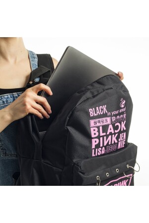 Schwarz-rosa bedruckter Rucksack - 6