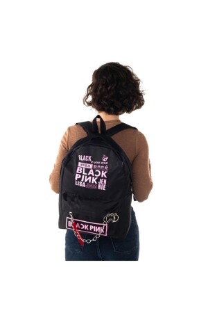 Schwarz-Rosa Rucksack mit Piercing-Kette Saedes - 4