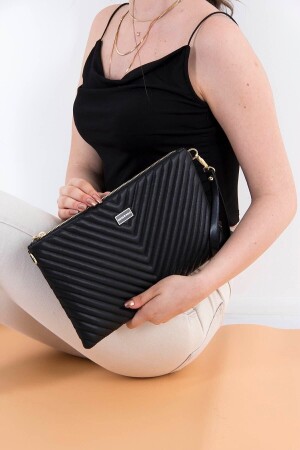 Schwarz - Schwarze Nv1034 Portfolio-Clutch für Damen - 2