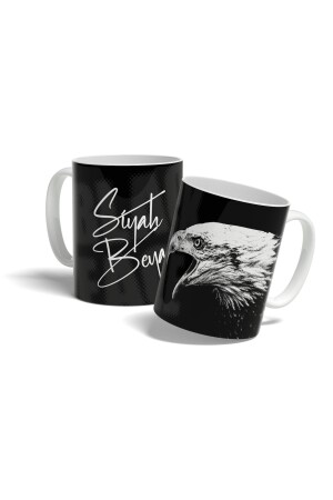 Schwarz und Weiß – Adler-Design, schwarz bedruckte Tasse BEŞİKTAŞ-0073 - 3