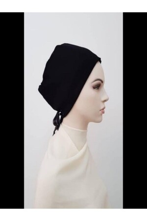 Schwarz-weiß-cremefarbene 3-teilige Hijab-Haube-Produkte bestehen aus gekämmtem Baumwoll-Lycra-Stoff. - 4