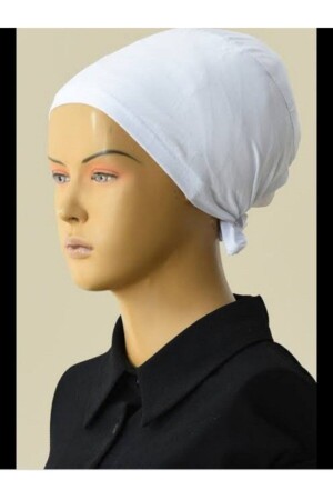 Schwarz-weiß-cremefarbene 3-teilige Hijab-Haube-Produkte bestehen aus gekämmtem Baumwoll-Lycra-Stoff. - 5