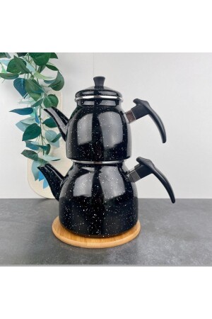 Schwarz-weiß gefleckte Emaille-Teekanne Midnight Midnightenayteapot - 1