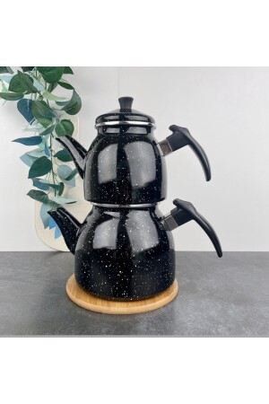 Schwarz-weiß gefleckte Emaille-Teekanne Midnight Midnightenayteapot - 2